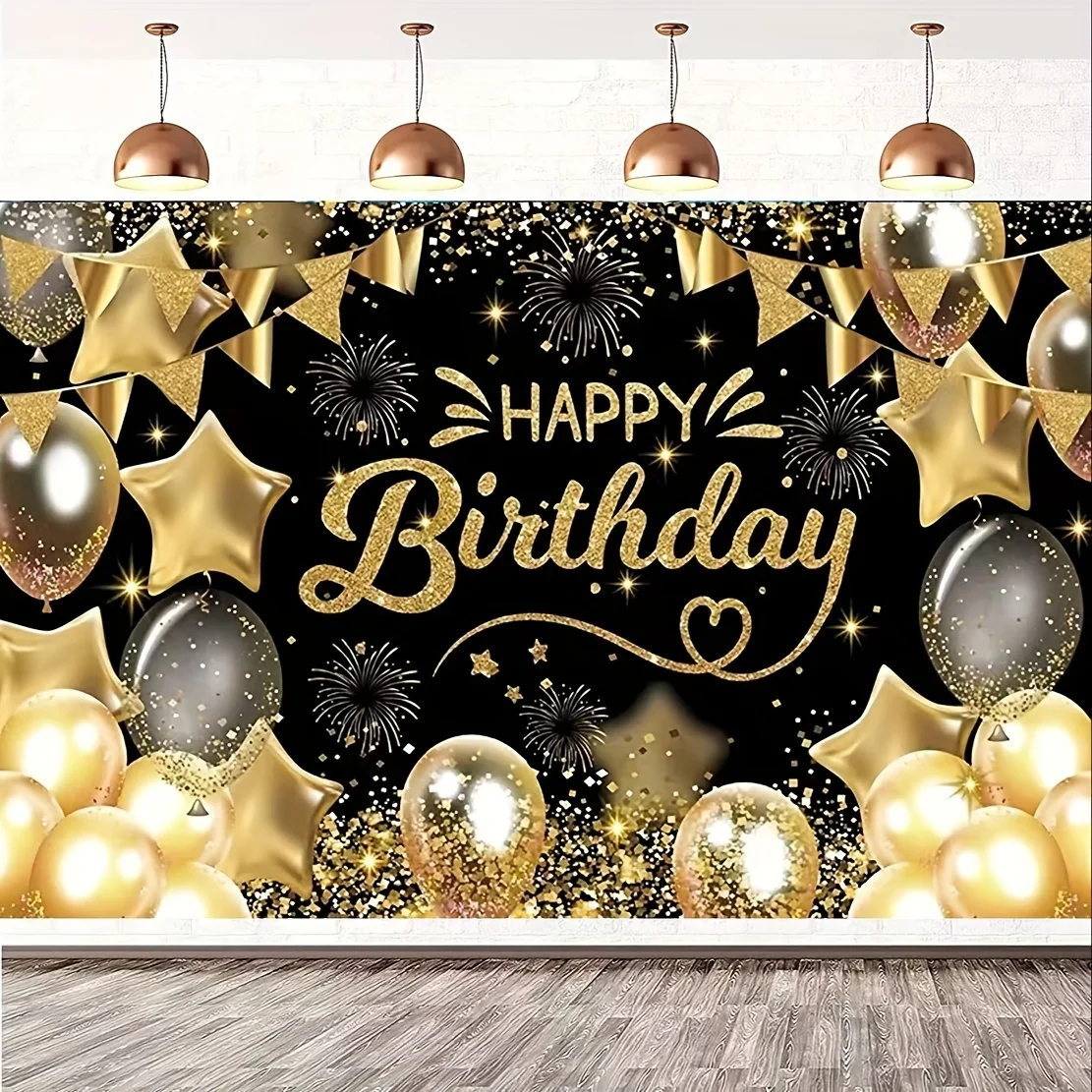 1 black gold birthday party decoration background