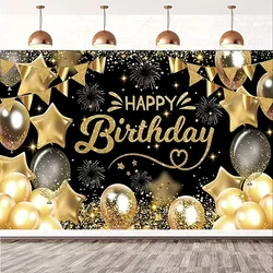 1 black gold birthday party decoration background