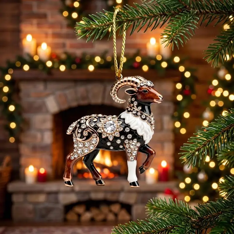 2D Rhinestone Goat Christmas Hanging Pendant Acrylic Bag Pendant Charms Car Sheep Pendant Keychain Bear Deer