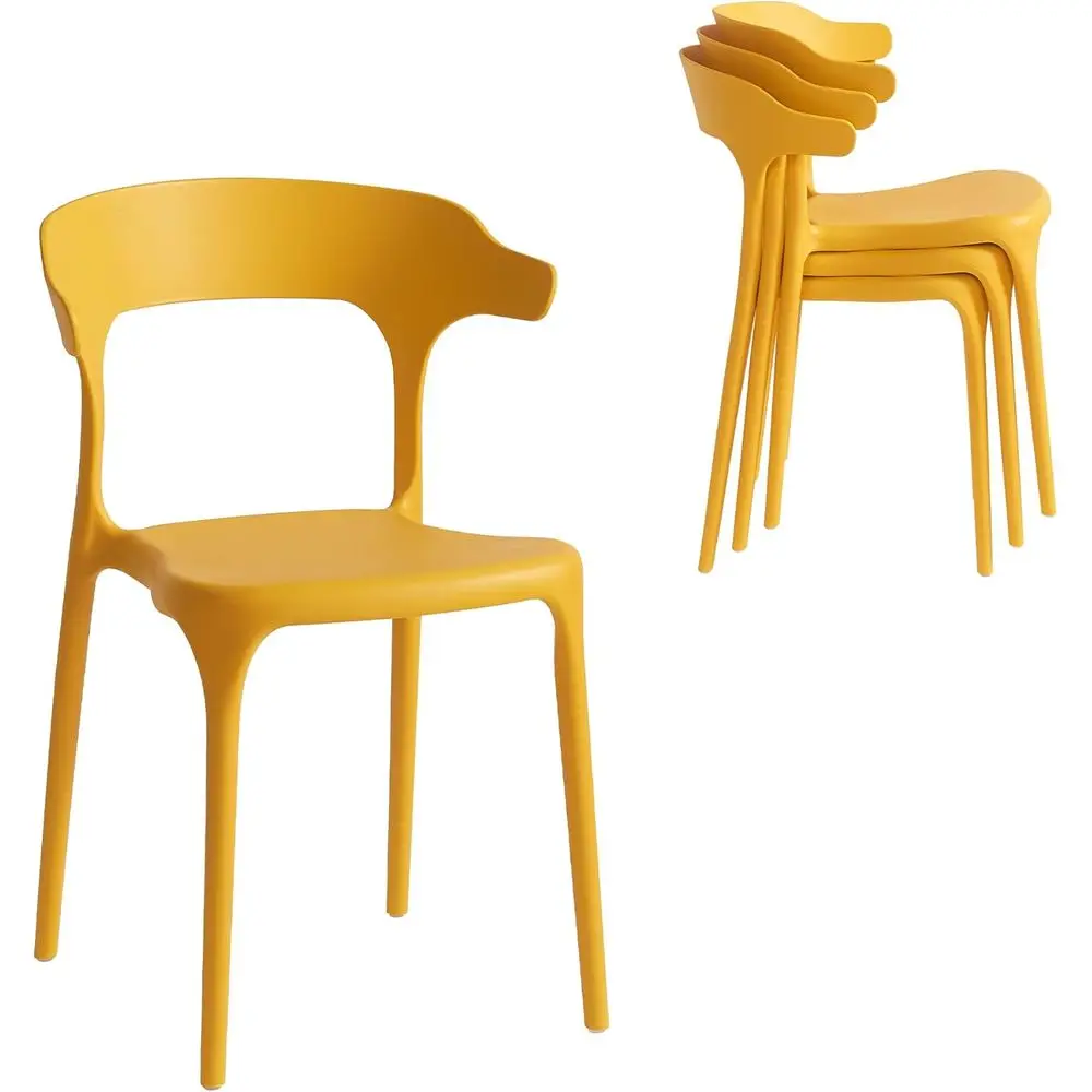 Stackable Plastic Dining Chairs Set, No Assembly, Outdoor and Indoor Use, 4-Piece Mustard Yellow