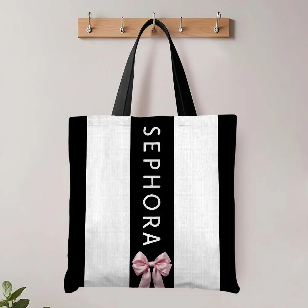 S-SEPHORA Aufbewahrungstaschen mit Mode-Logo, große, umweltfreundliche Canvas-Einkaufstasche, Schultertasche, Handtasche für den täglichen Gebrauch – Detail 10