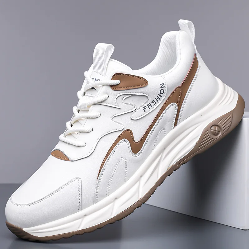 

2025 New Designer Leather Sneakers for Men Fashion Casual Summer Autumn Platform Shoes Male Solid Color Lace Sports Shoes Man