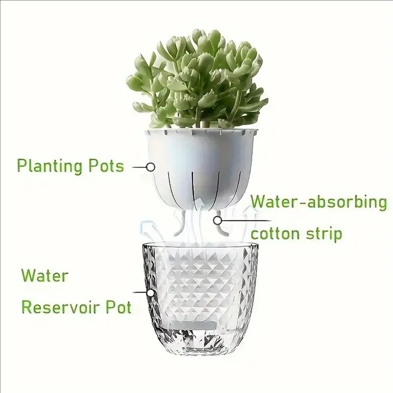 أصيص زهور بلاستيكي شفاف كسول ذاتي الامتصاص نباتات مائية لزراعة المياه حوض تخزين مياه خالي من الماء