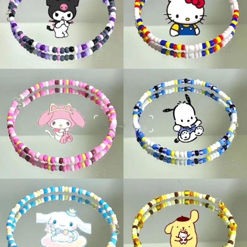 Sanrio Kawaii Anime Bracelet Cute Pompom Purin Cinnamoroll Hello Kitty Kuromi My melody Pochacco Couple Cartoon Bracelet Gift