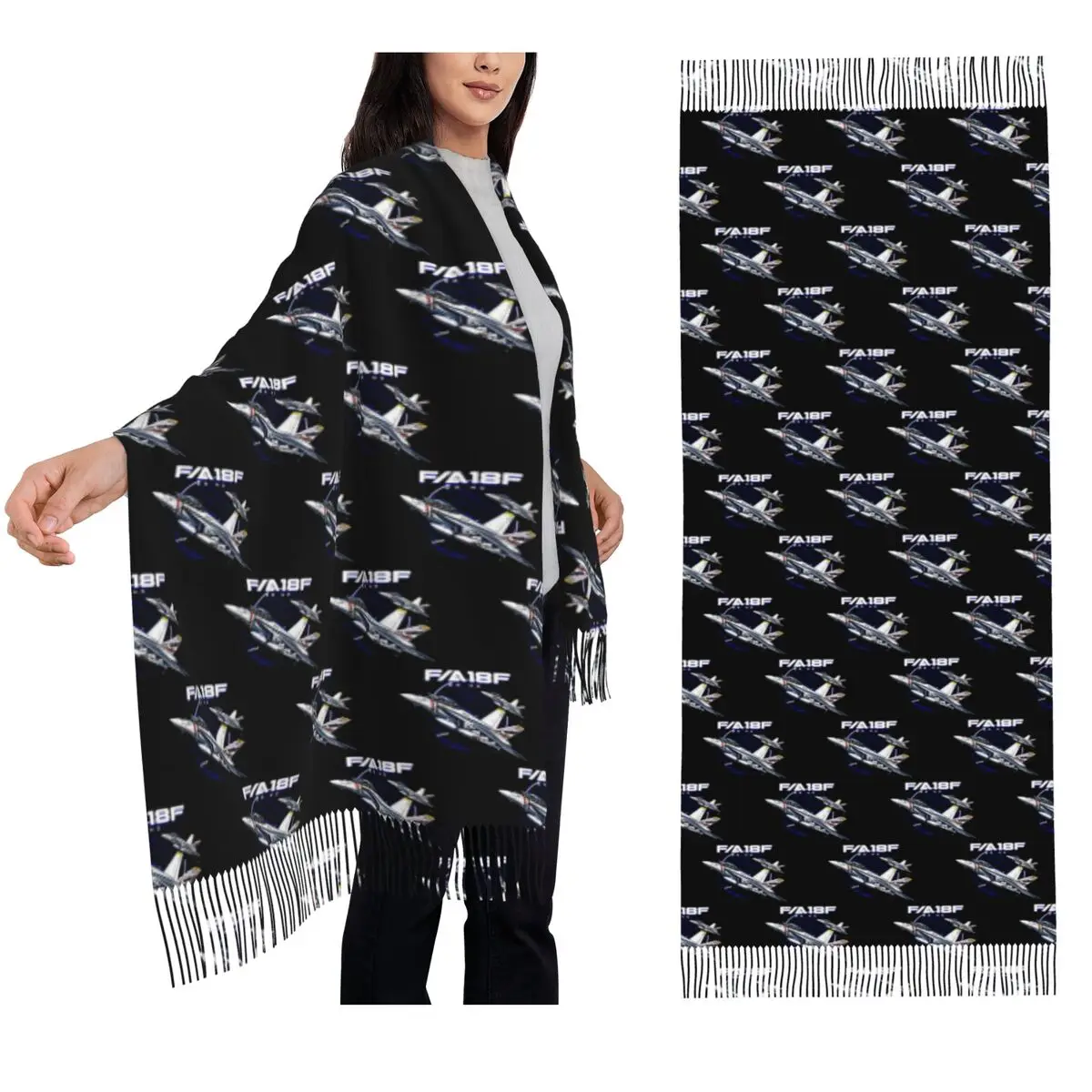 

F18 Super Hornet Rhino Us Air Force Fighterjet Scarf Tassel Scarves for Women Shawls and Wraps Large Fall Winter Shawl Wrap