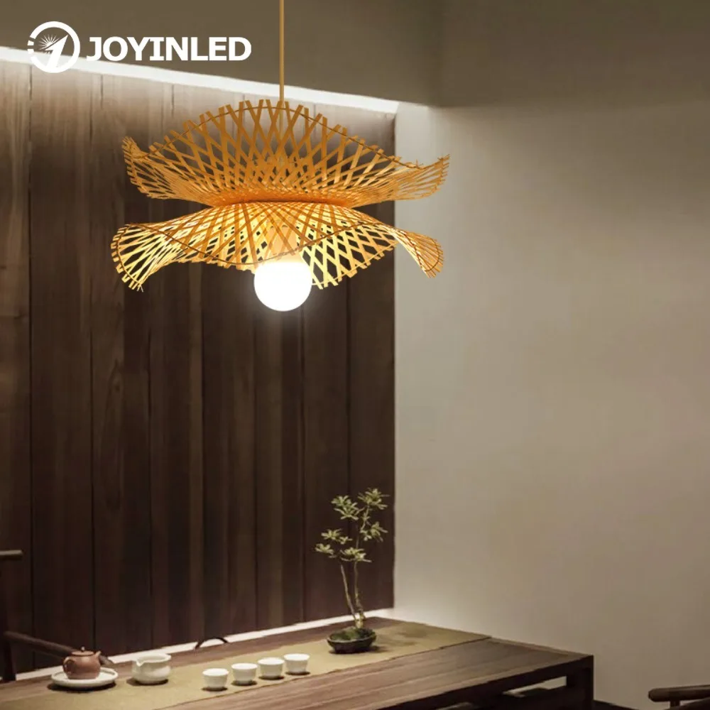 

JOYINLED 2PCS Bamboo Pendant Light Handmade Vintage Double-deck Chandelier Kitchen Island Pendant Lamp Restaurant Chandeliers