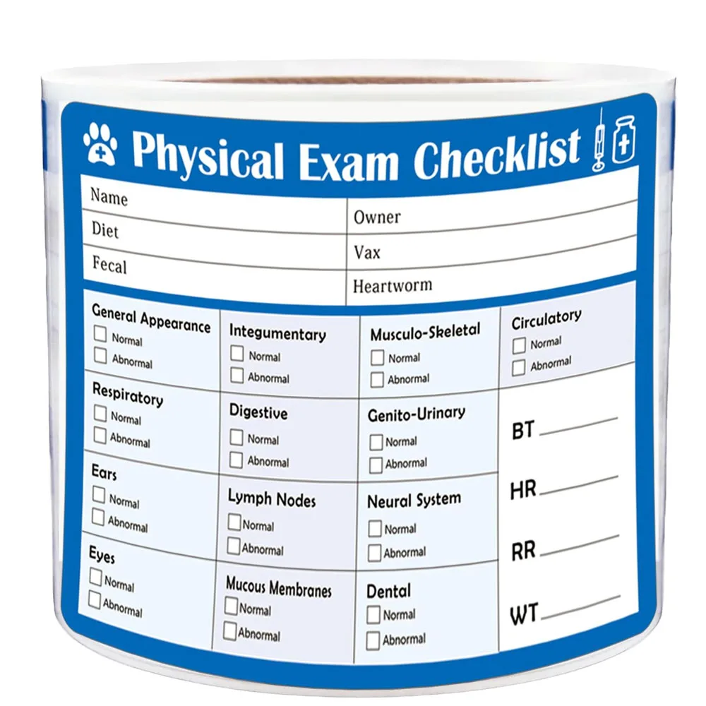 Physical Exam Checklist Veterinary Labels 3x4 Inch Doctor Stuff Veterinarian File Folder Chart Labels 100Pcs