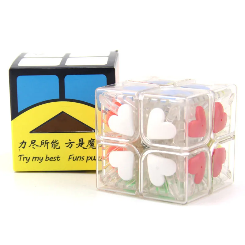 Fangshi Shishuang-Cubo mágico de amor, Base transparente, velocidad del corazón, 2x2x2, Cubo mágico, juguetes educativos de colección