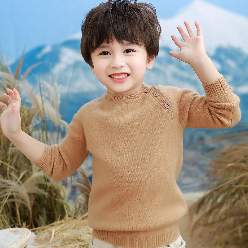 Soft  Unisex Style 100%  Merino Wool  Sweater Autumn And Winter  Pullover  Long Sleeve O-Neck  Basic  Children's Clothing Tops view 3