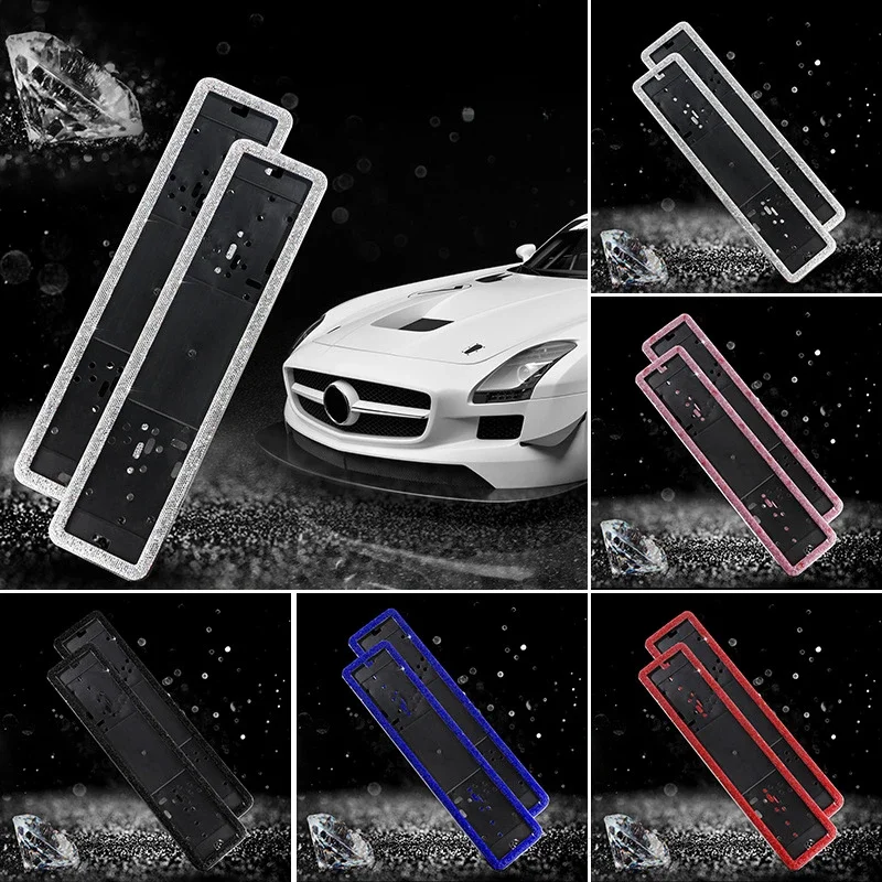 

2Pcs Diamond Crystal Car Russian License Plate Holder Frame Metal and Plastic Plate Holder Frame Universal Car Accessories