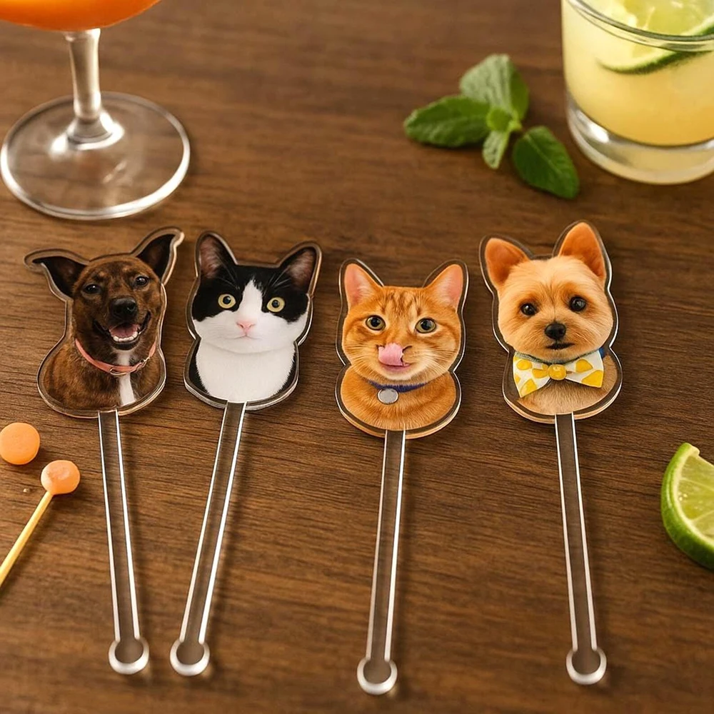

Personalized Cocktail Stirrers Wedding Gift Table Decor Acrylic Party Drink Stirs Baptism Souvenir Pet Portrait Stir Sticks