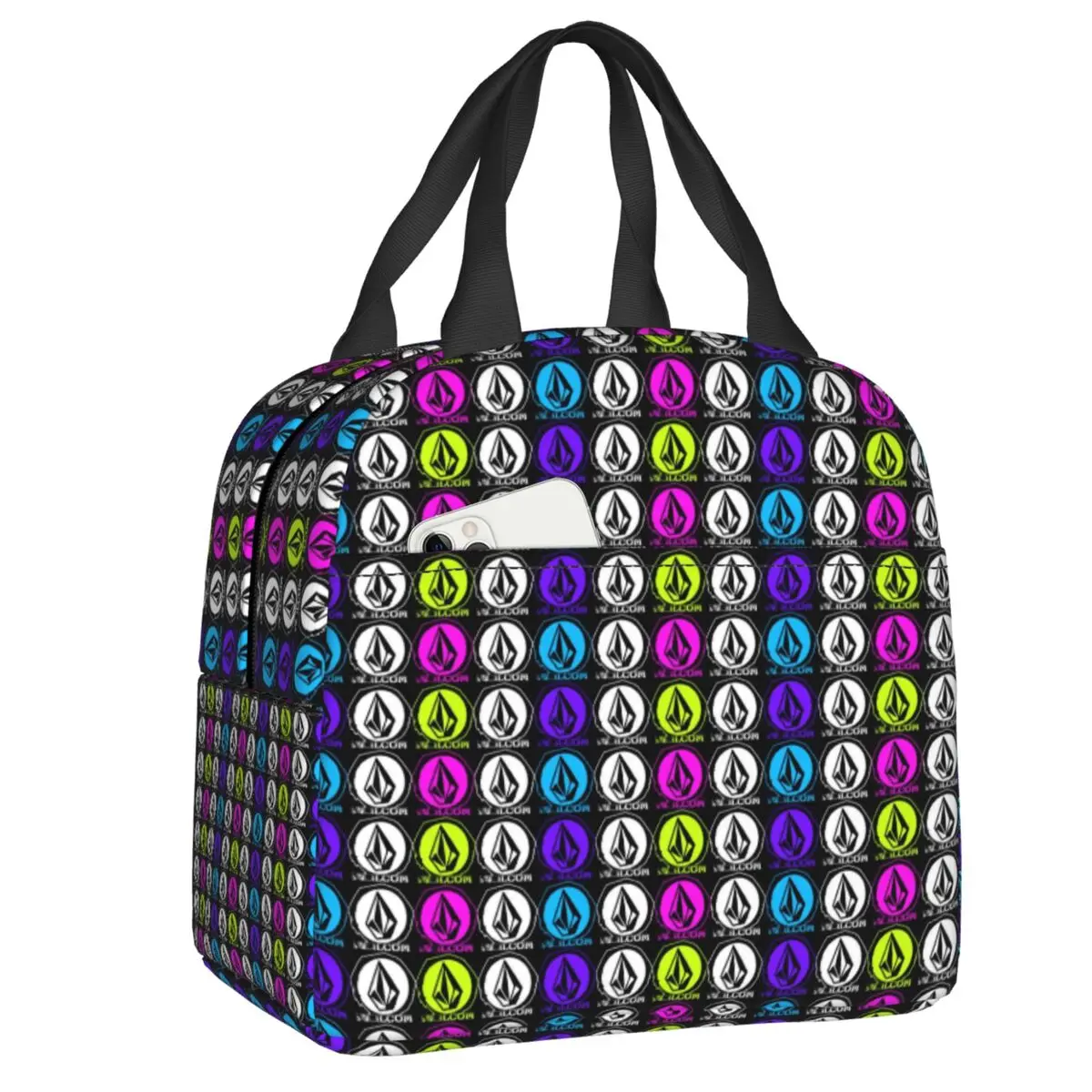 Custom Volcoms Symbol Portable Lunch Boxes for Women Leakproof Cooler Thermal Food Insulated Lunch Bag Office Work