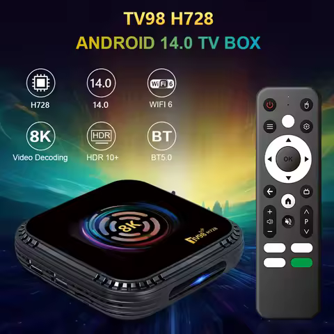 TV98 H728 8k Ultra HD Android 14.0 AI Smart TV Box 8-core A55 4GB DDR3 32GB/64GB TV BOX Media Player WiFi6 BT 5.X Set Top Box