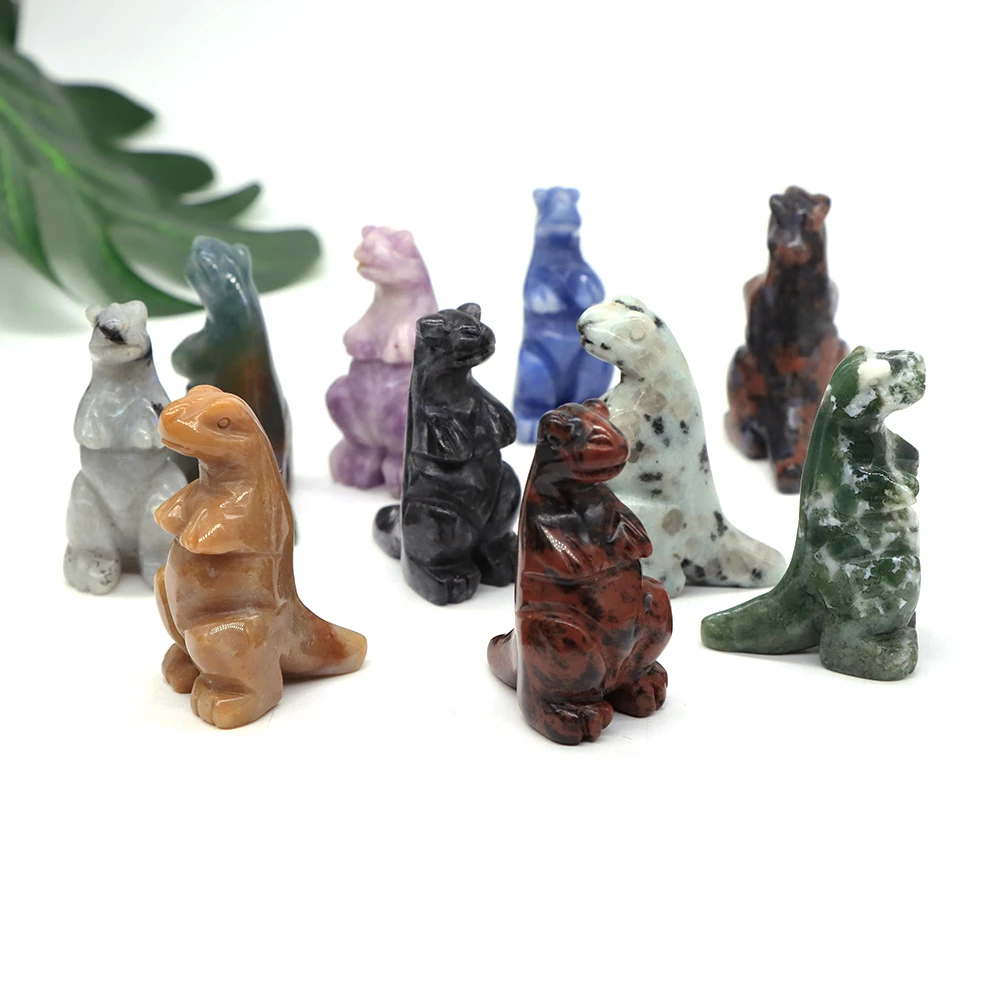 

2" Dinosaur Figurine Natural Stone Healing Crystal Carving Quartz Gemstone Animal Statue Collection Gift Home Decoration Crafts