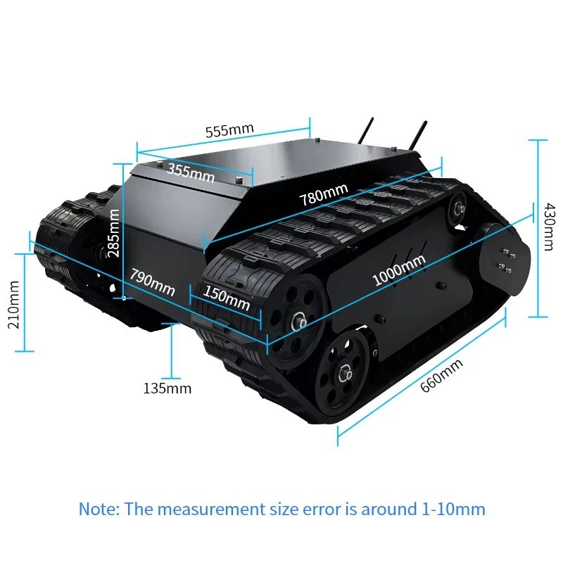 금속 섀시 고무 트랙 브러시리스 모터 장애물 주변 탱크, STM32 ROS 프로그래밍 가능 로봇용, 100Kg 하중 RC 탱크, TS5.0