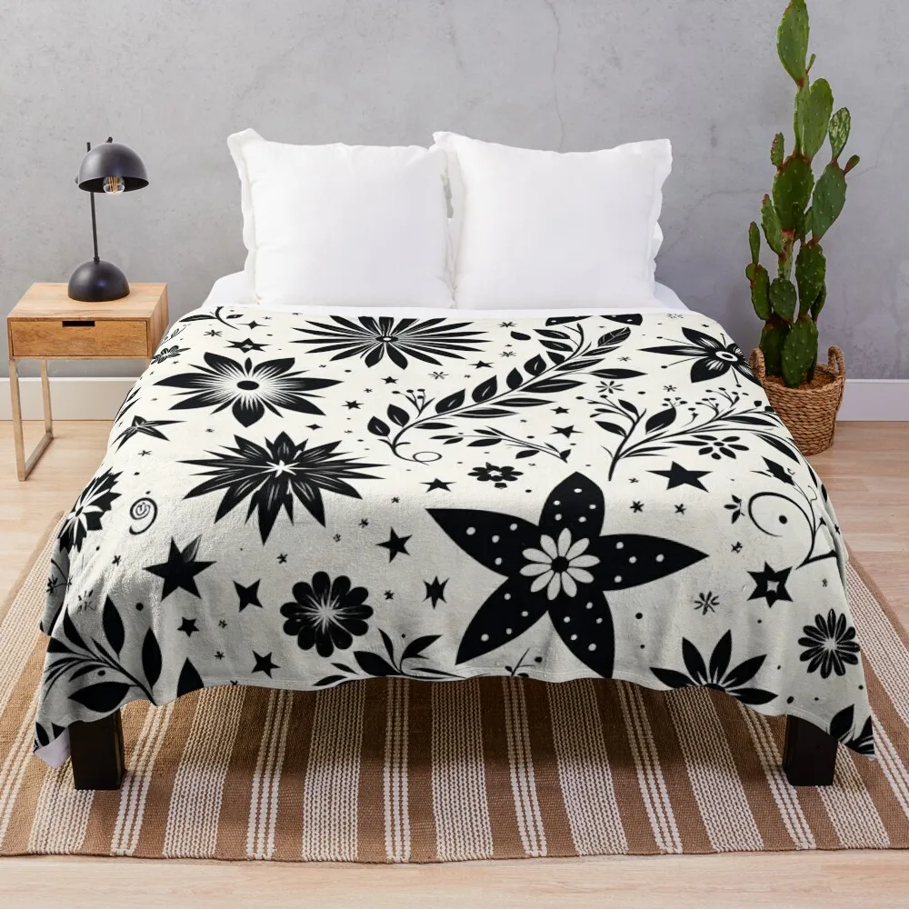 

Black and White Floral Pattern Throw Blanket Hair Luxury Designer Multi-Purpose Baby Blankets