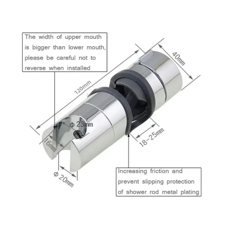 Image 6: Support de pomme de douche universel réglable 18 ~ 25mm, support de Rail de douche chromé ABS, accessoires de salle de bains, supports de montage de douche