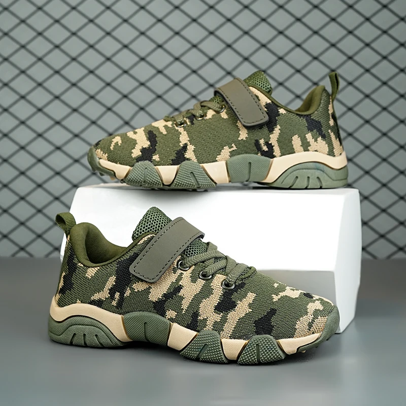 Autumn Knit Boy Sneaker Children Shoes Fashion Camouflage Green Outdoor Non-slip Running Sports Tenis Boy Shoes 4 To 12 Years