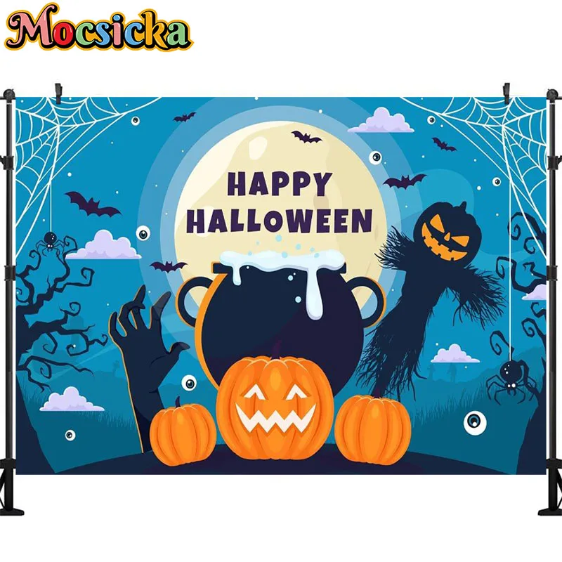 Happy Halloween Photography Background Bat Moon Scary Pumpkin Decoration Trick or Treat Writing Backdrops Studio Props Banner