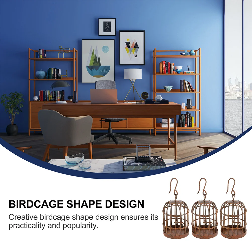 

3pcs Mini Birdcage Simulation Birdcage Decor For Mini House Scene Prop Small Bird Cage Ornament Retro Iron Garden Decoration