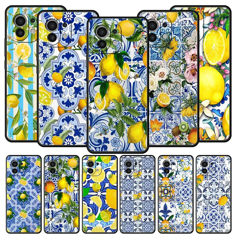 Mediterranean Lemon Phone Case For Xiaomi 13 12 11 Lite 12T 11T 10T 9T Mi Poco X5 M4 M3 X4 X3 Pro F5 F4 F3 GT 5G Black Cover