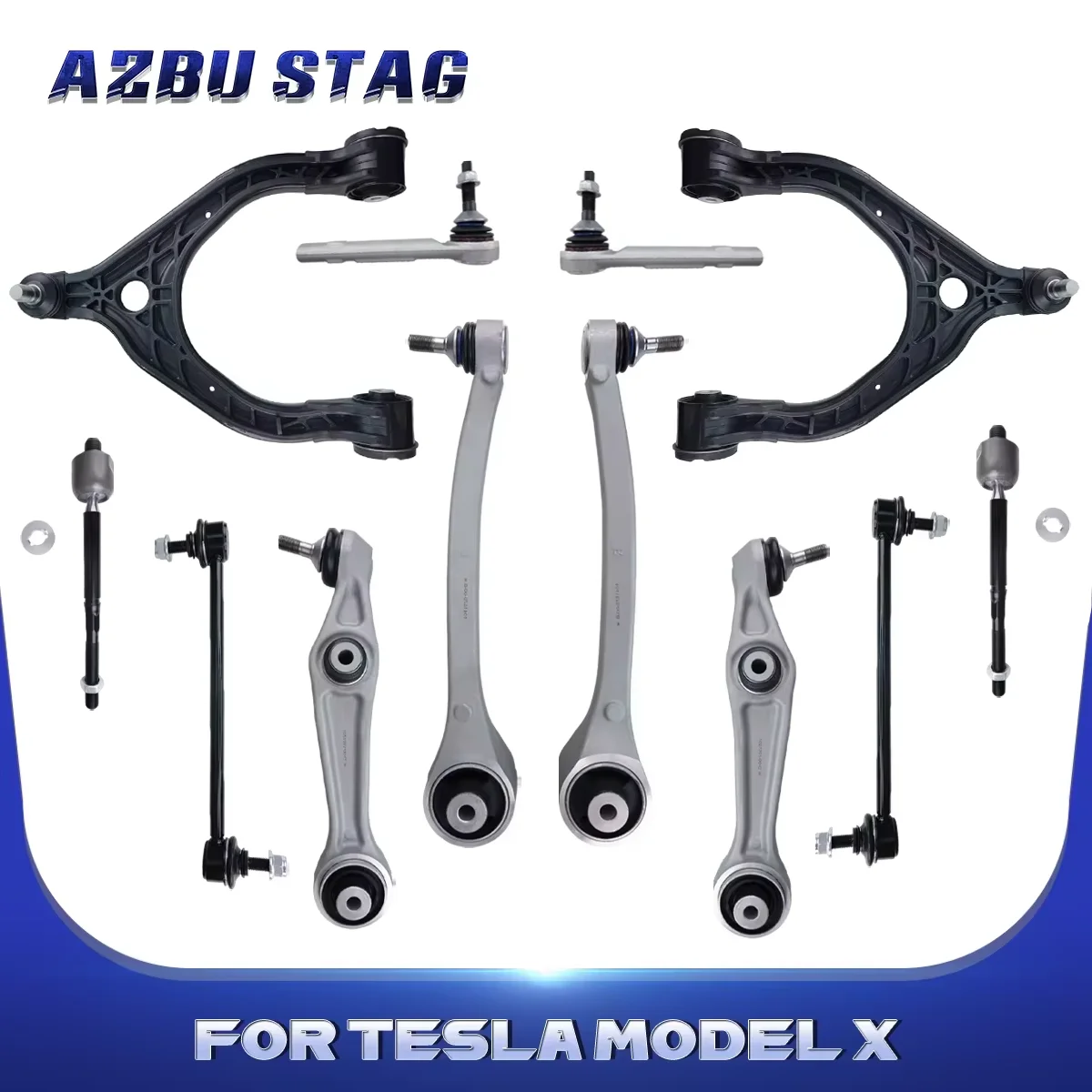 

AzbuStag 12Pcs Front Upper Lower Control Arm Sway Bar Tie Rod Outer Ball Joint Suspension for Tesla Model X 5YJX 2015