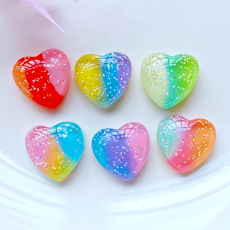 10Pcs New Cute Resin Mini Tricolor Heart Flat back Cabochons Scrapbooking DIY Jewelry Craft Decoration Accessories