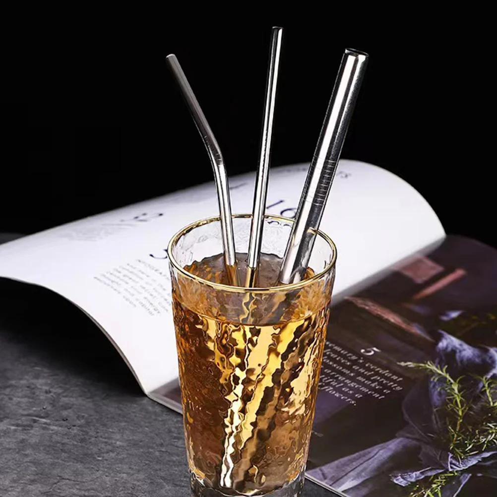 

1 set Stainless Steel Straws Reusable Drinking Straws Set For Juice Smoothie Cocktail With Cleaning Supplies Bar