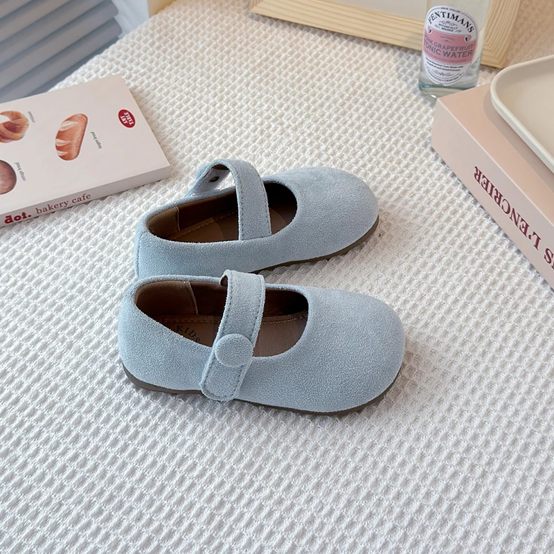2025 جلد الغزال الاطفال الباليه أحذية مسطحة موضة ماري جين أحذية الأطفال الاتجاه شتاء جديد الحلو فستان لطيف أحذية رياضية Mujer