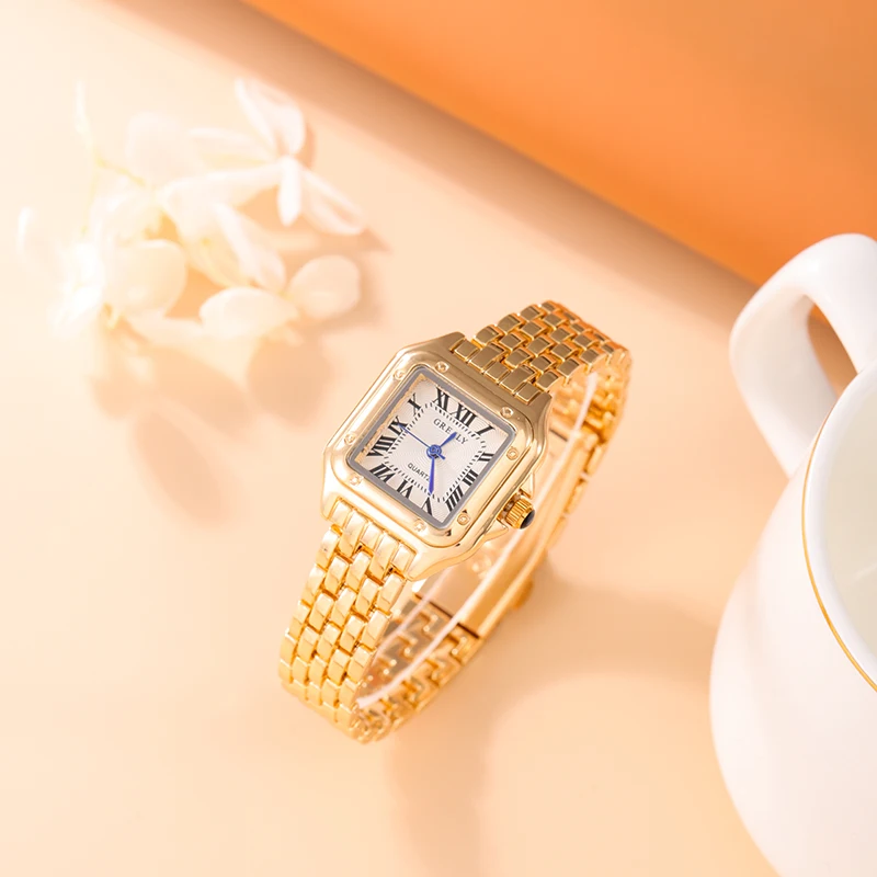 Gold Watch for Women Square Ladies Quartz Wristwatches Stainless Steel Women Small Gold Watch Luxury Casual Fashion Watch Gift