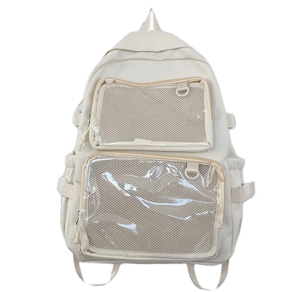 Solid Color Nylon Ita Backpack Durable Dustproof Students School Bag Fixed Webbing Scratch Prevention Large Capacity Daypack