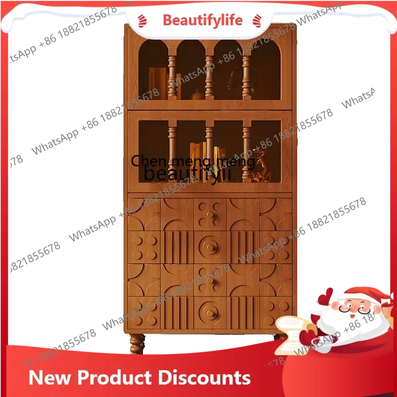

xz1Retro Solid Wood Bookcase American Living Room Small Apartment Chest of Drawers Side Cabinet Combination Furniture