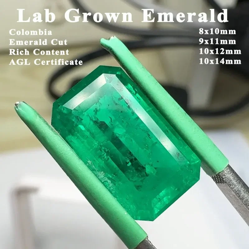 

Lab Grown Emerald Colombia Gem Emerald Cut Rich Content Crack inclusions Advanced Jewelry Making Materials AGL Certificate
