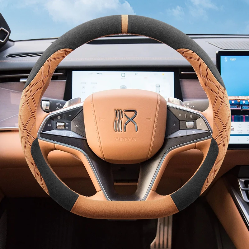 

Suede Leather Car Anti Slip Ultra Thin Steering Wheel Cover For BYD Han L Han L DMP EV 2025 Auto Interior Accessories