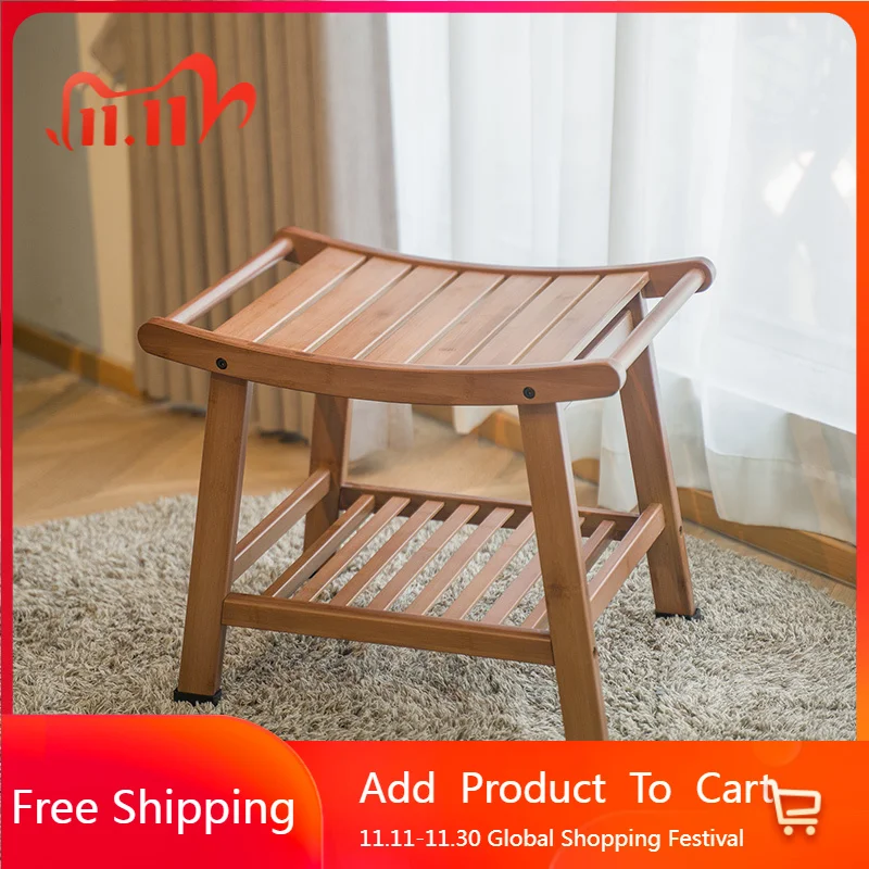 Sedia da bagno per anziani in legno, piede tozzo, design da esterno, sgabello basso per camera da letto nordico, doccia, sauna, tabouret, mobili postmoderni