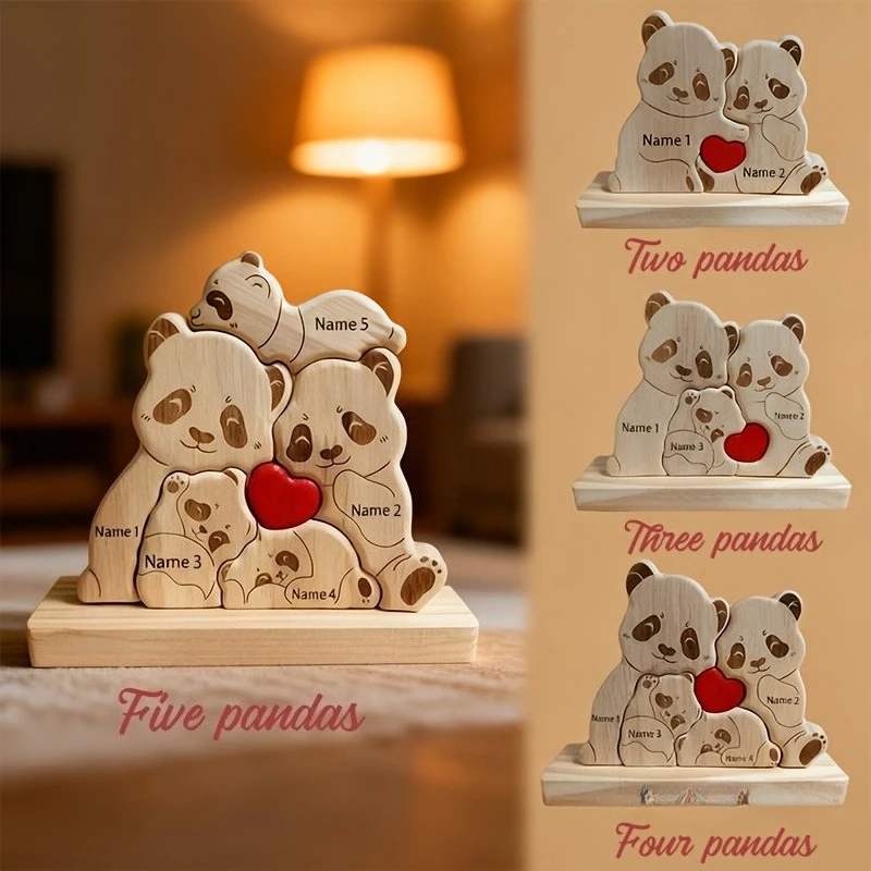 Custom Name Wooden Panda Family Puzzle,Lovely Household Ornament, Perfect Keepsake Gift for Special Day and Anniversary Occasion