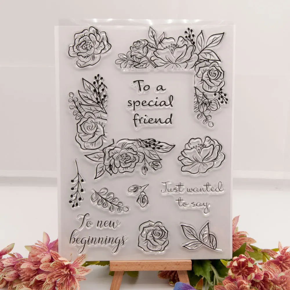 Timbri trasparenti con fiori floreali per la creazione di carte, timbri in Silicone con motivo per biglietti da visita e Scrapbooking fai da te T1868