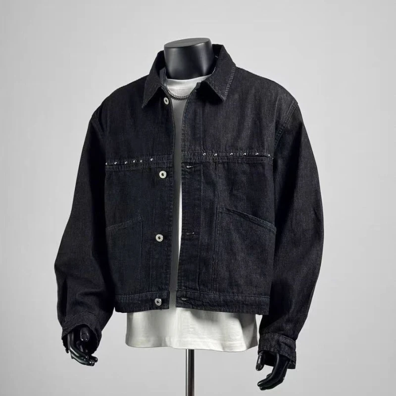 Men's Japanese Retro Washed Denim Jacket 2026 Autumn Lapel Loose Casual Solid Color Coat Versatile Streetwear Outerwear