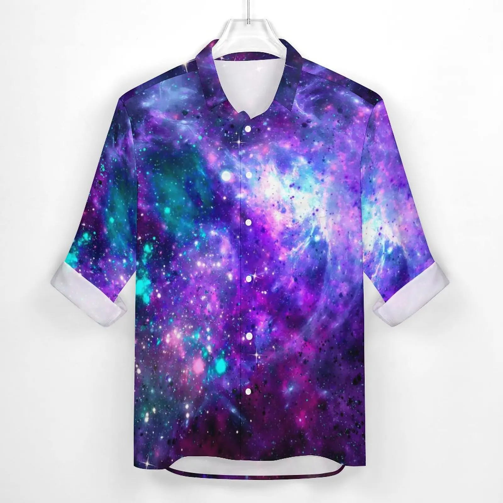 Cosmic Space Print Casual Shirts Male Fantasy Galaxy Shirt Long Sleeve Retro Stylish Blouses Autumn Design Tops Plus Size