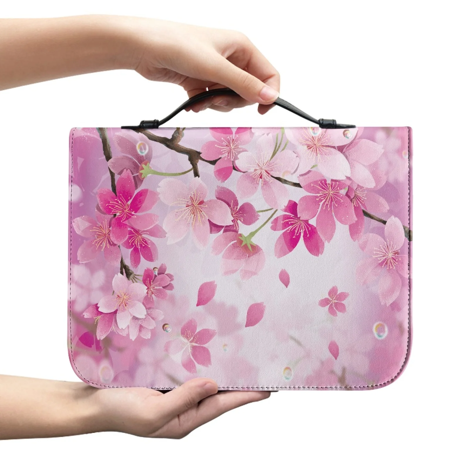 XIXIRIMIDO Cherry Blossom Bible Cover PU Leather Large Capacity Carrier Book Holder Case for Church New Design