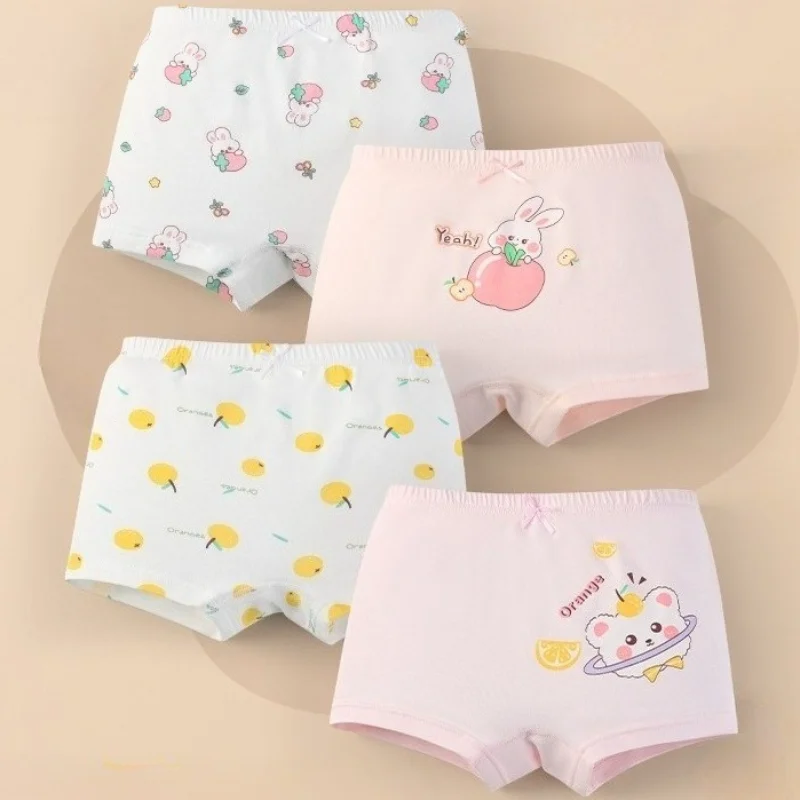 4 шт., хлопковое мягкое антибактериальное нижнее белье для девочек, милые трусики с принтом, детские дышащие удобные трусики, одежда для маленьких детей от 3 лет