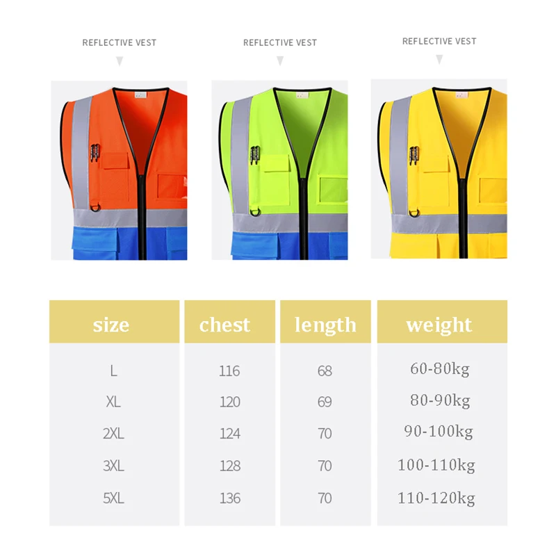 Imagem -06 - Visibilidade Colete Refletivo de Segurança Trabalho com Zíper e Bolsos Tamanho Grande L5xl 10 Cores Alta
