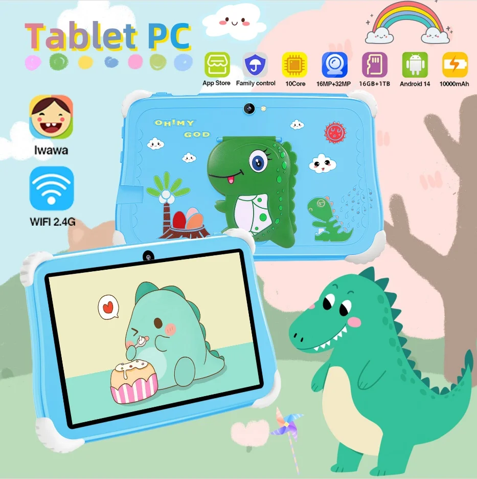 

Global Limited Edition Kids Dinosaur Android 14 Tablet 10.1' 16GB RAM 1TB ROM 10000mAh Snapdragon888 Bluetooth5.0 5G WiFi Tablet