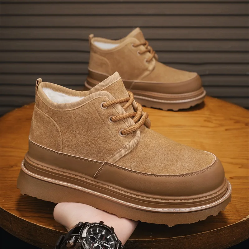 

Мужские зимние ботинки, высокие кожаные теплые меховые модные хлопковые туфли, высокие ботильоны, деловая уличная обувь, мужские повседневные кроссовки