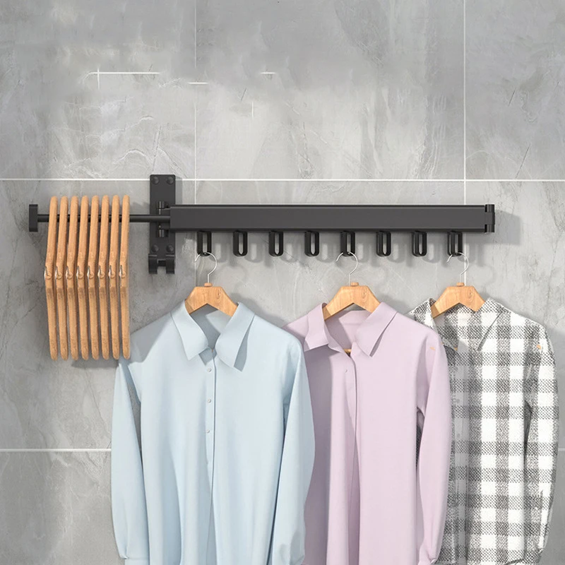 Indoor Invisible Clothes Drying Rack Wall Hanging Folding Clothes Drying Rod Telescopic Storage Rod 360 ° Rotating