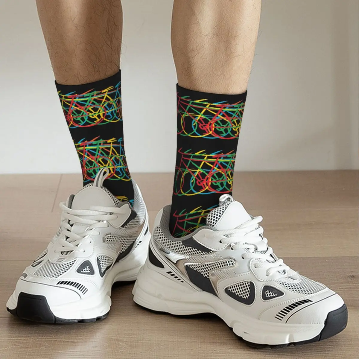 Calcetines de tubo medio suaves antideslizantes, diseño colorido, Harajuku Just Bike, Merch, todas las estaciones