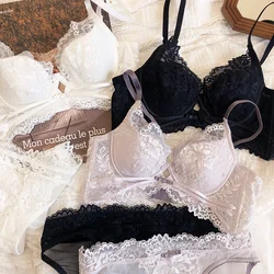 Summer Underwie Thin Cup Women Underwear Sexy Hollow Push Up Bra Set French Lace Embroidery Comfortable Bralette Lingerie Sets