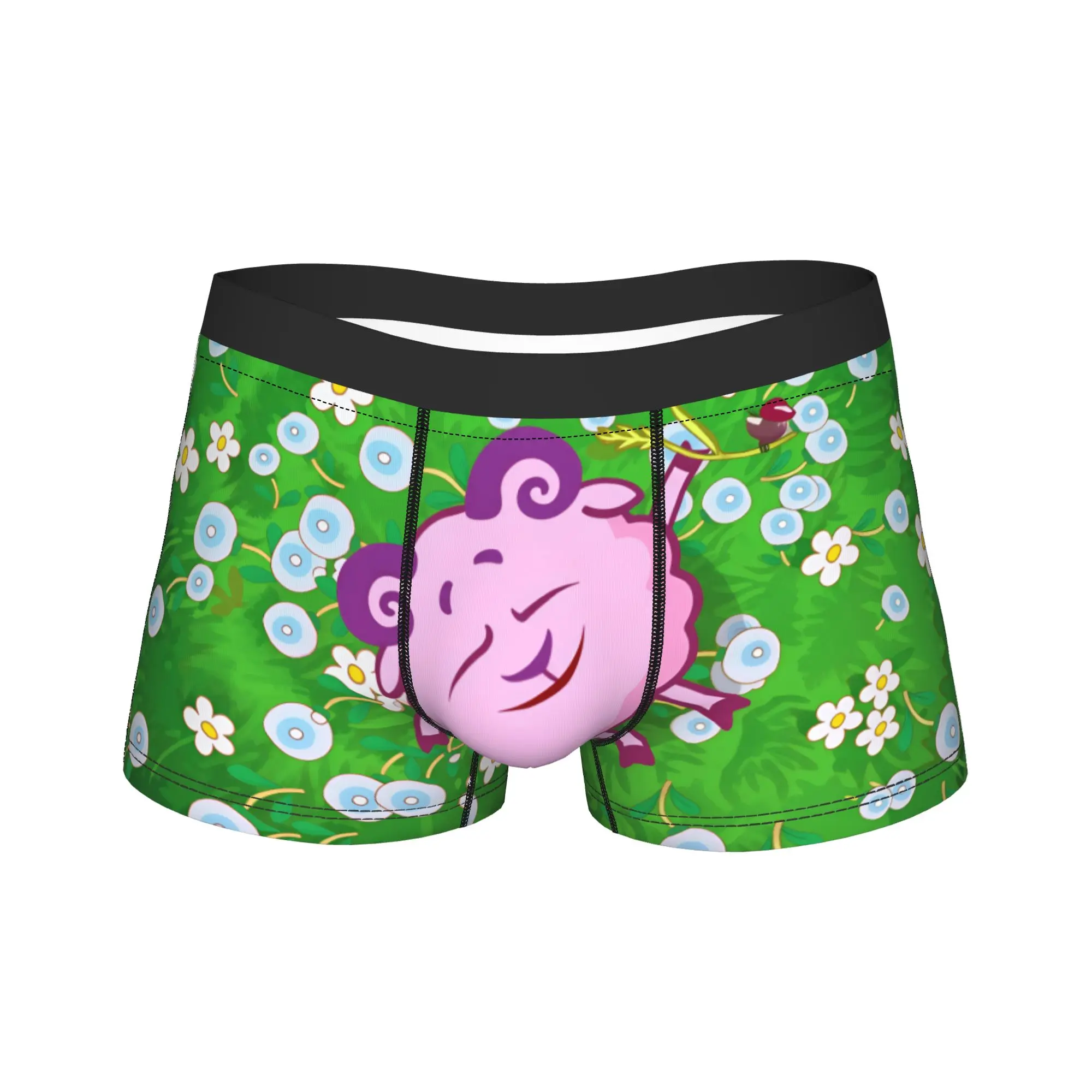 Kikoriki Sheep Character Lying In Flowers Underwear  Men's Shorts Briefs Soft Trend Trunk Hot Sale Print Large Size Panties