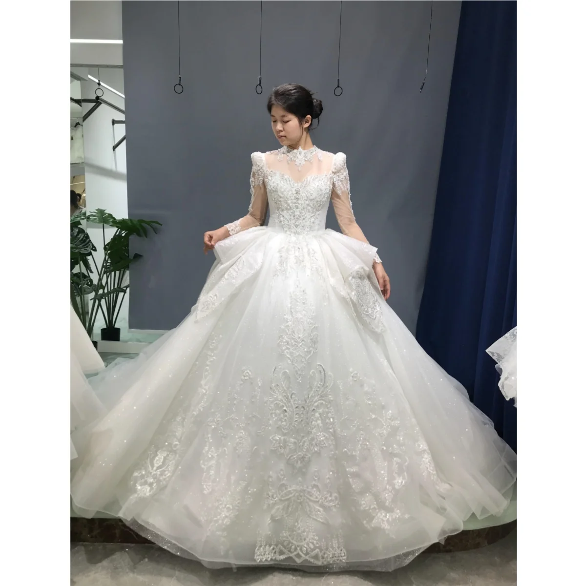 

Kisswhite Xlove Collection long sleeves v neck ball gown bridal dress 2024 princess high neck wedding gown