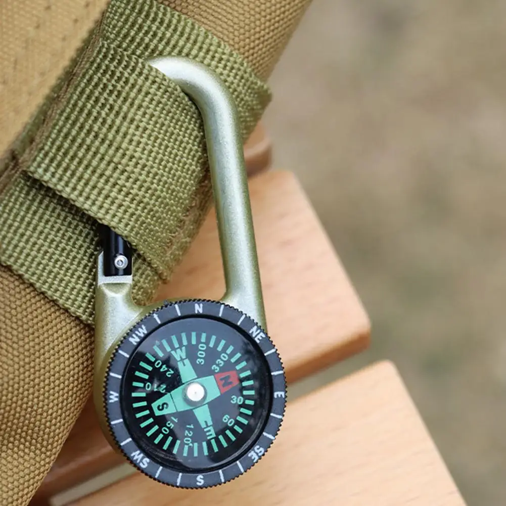 Zinc Alloy Keychain Outdoor Survival Keychain Mini Zinc Alloy Compass for Camping Hiking Backpacking Compact Carabiner Buckle